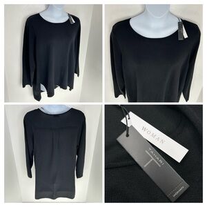 Tahari NWT High Low Hem Knit Sweater Size 2X Black Preppy Classic Minimalist $68